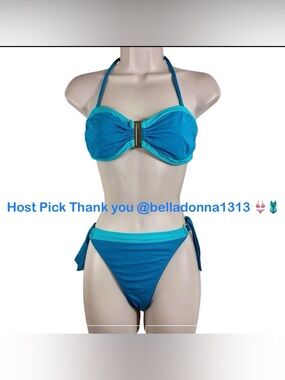Leilani Bright Blue with Turquoise Trim Bikini Bathing Suit Gold Tone Trim